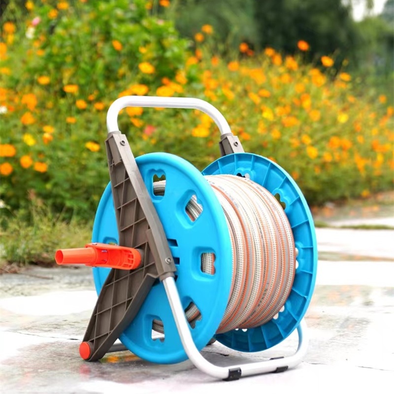 Pistola de rega para jardim, conjunto de mangueira, carrinho de irrigação por aspersão, rack de armazenamento de flores